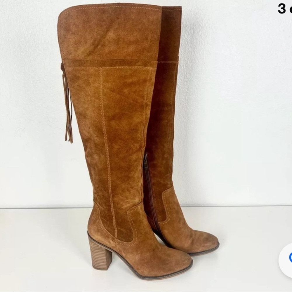Franco Sarto Elnora Tall Suede Over The Knee Boots Brown Boho Fringe Size 7.5 M - Picture 3 of 15